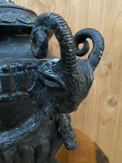 Vintage Neoclassical Cast Bronze Rams Head Urn by Maitland Smith