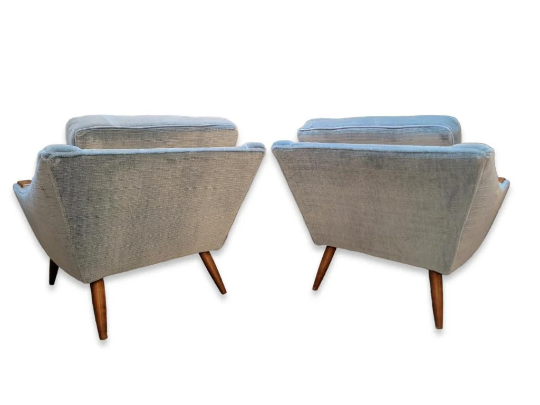 Mid Century Modern Adrian Pearsall Slope Arms Lounge Chairs Newly Upholstered Mohair