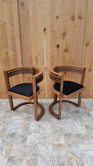 Vintage Art Deco Sculptural Slotted Curved Back Side Chairs by Joe Agati - Pair