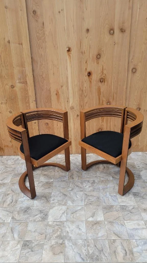 Vintage Art Deco Sculptural Slotted Curved Back Side Chairs by Joe Agati - Pair