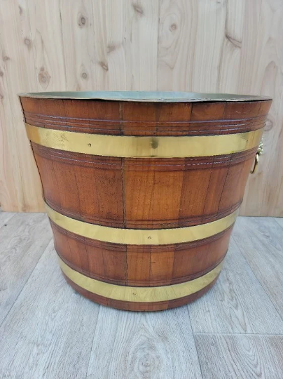 Antique Barrel with Brass Bands and Tray Top Table