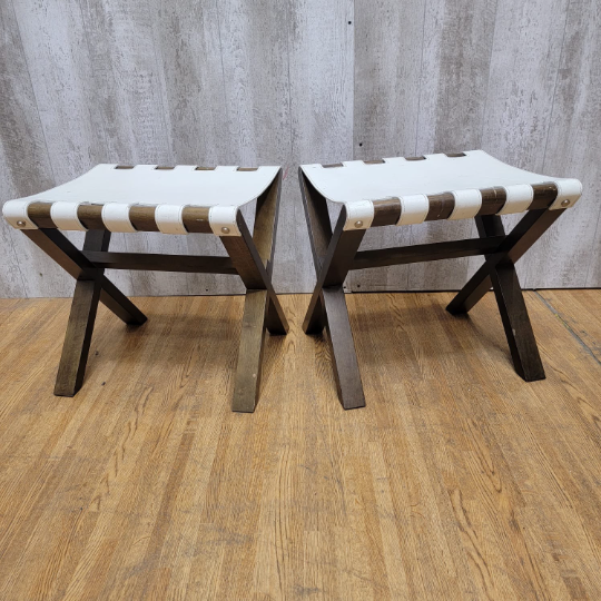 Vintage Walnut with Leather Hide Top Luggage Rack/Footstools by Romeo Sozzi - Pair