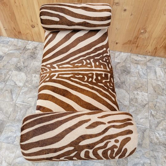 Regency Style Ebonized and Gilded Wood Scroll-Arm Zebra Striped Brazilian Cowhide Bench