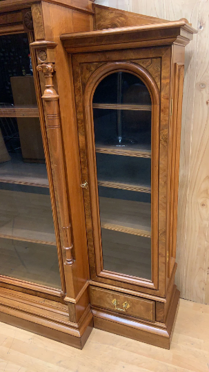Antique Victorian Eastlake Walnut Bookcase Display Case