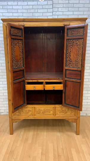 Vintage Chinese Pierced Screen Scholars Cabinet