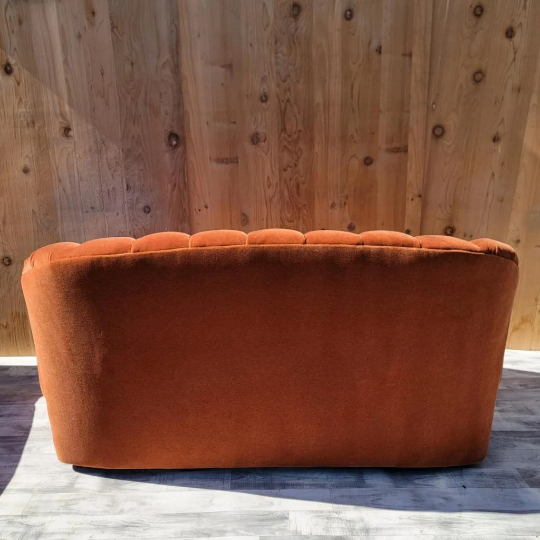 Mid Century Modern Channel Back Loveseat by Larry Laslo for Directional Newly Reupholstered Mohair - Pair