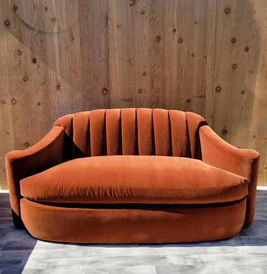 Mid Century Modern Channel Back Loveseat by Larry Laslo for Directional Newly Reupholstered Mohair - Pair