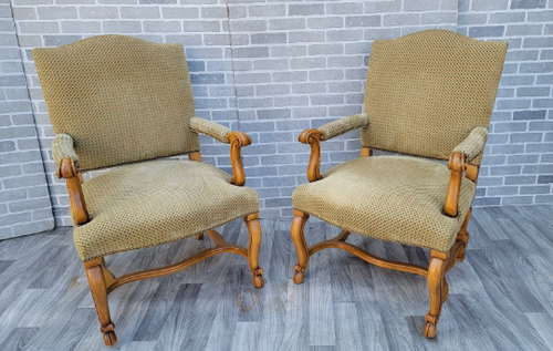 Vintage Biedermeier Style Armchairs by William Switzer in a Patterned Velvet Chenille - Pair