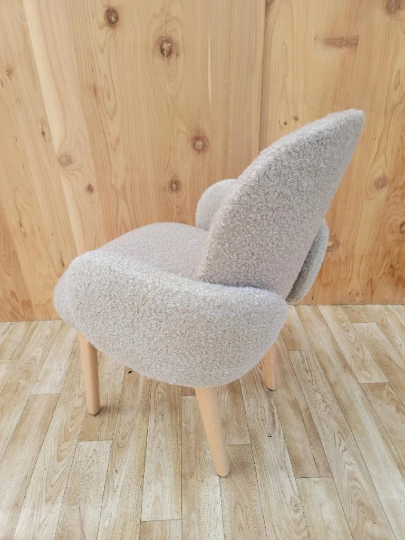 Dost Wood Base Accent Chair By Puik Newly Upholstery in a High End Boucle