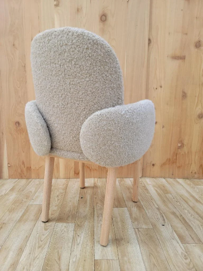 Dost Wood Base Accent Chair By Puik Newly Upholstery in a High End Boucle