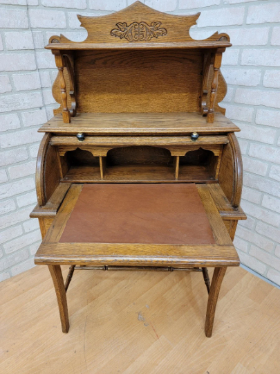 Antique Victorian Fully Restored Walnut Cylinder Ladies Writing Desk