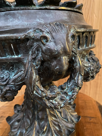 Vintage Neoclassical Cast Bronze Lions Head Urn by Maitland Smith