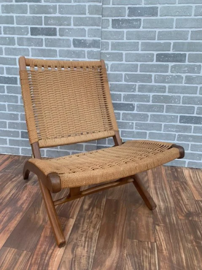 Mid Century Modern Hans Wegner Styled Walnut Framed Folding Lounge Chair