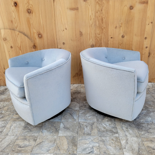 Mid Century Modern Milo Baughman Style Swivel Barrel Back Lounge Chairs Newly Upholstered