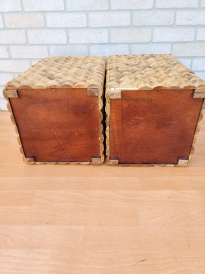 Rustic Recycled Stacked Teak Wood Tower Side Tables - Set of 2