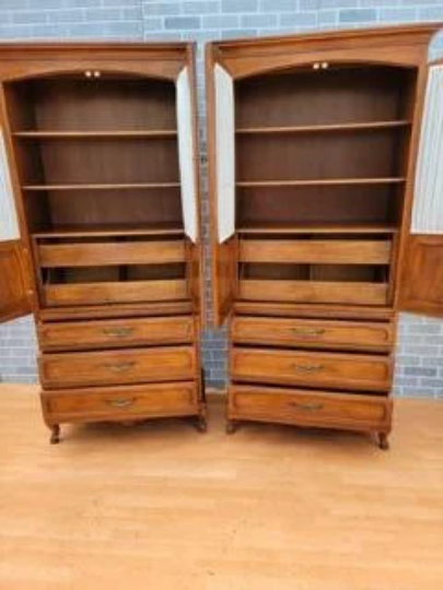 Vintage French Country Walnut Armoire by John Widdicomb - Pair