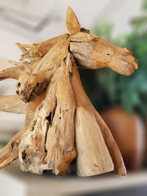 Rustic Handmade Driftwood Horse Head Statue