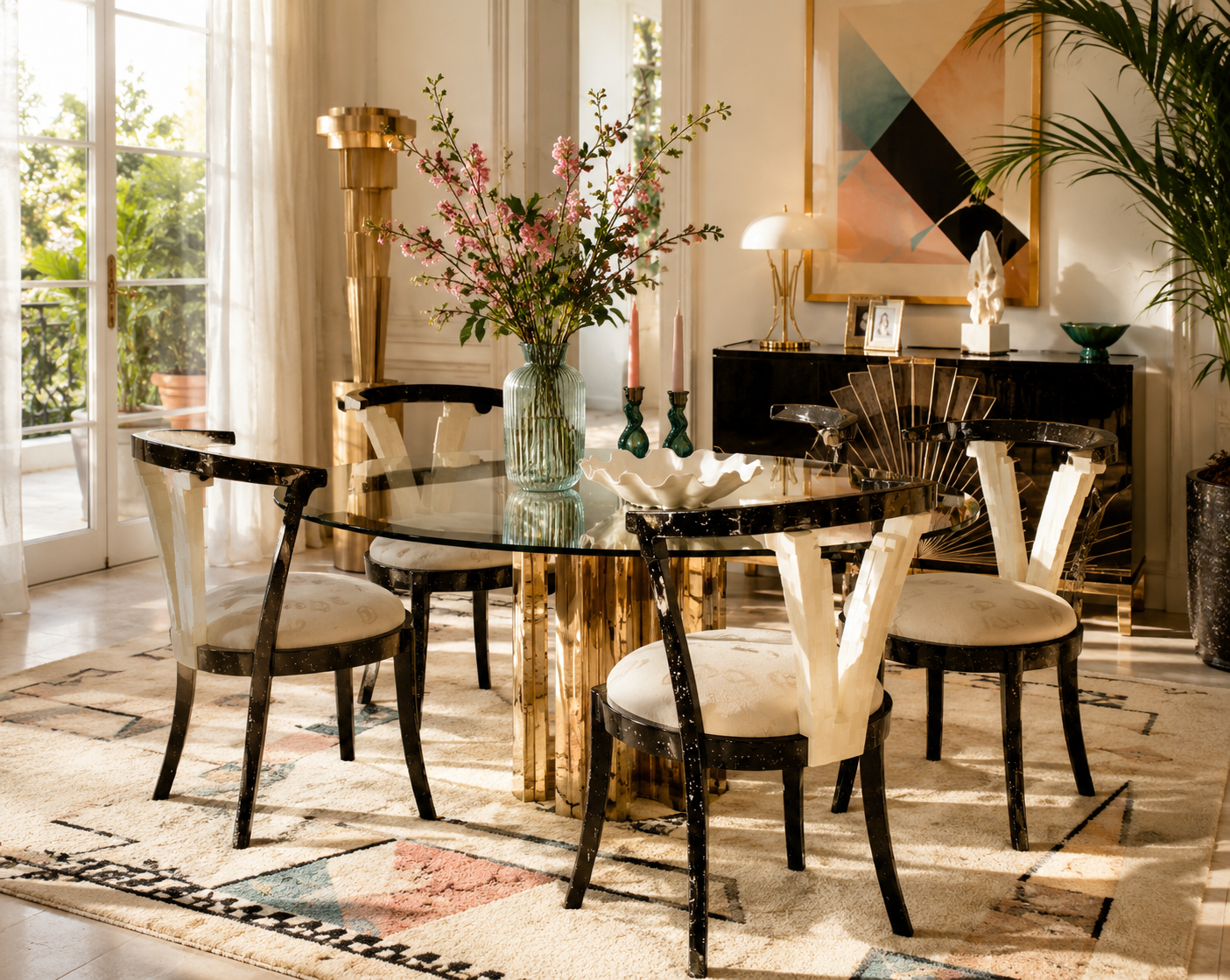 Postmodern Sculptural Tessellated Stone Dining Chairs - 6