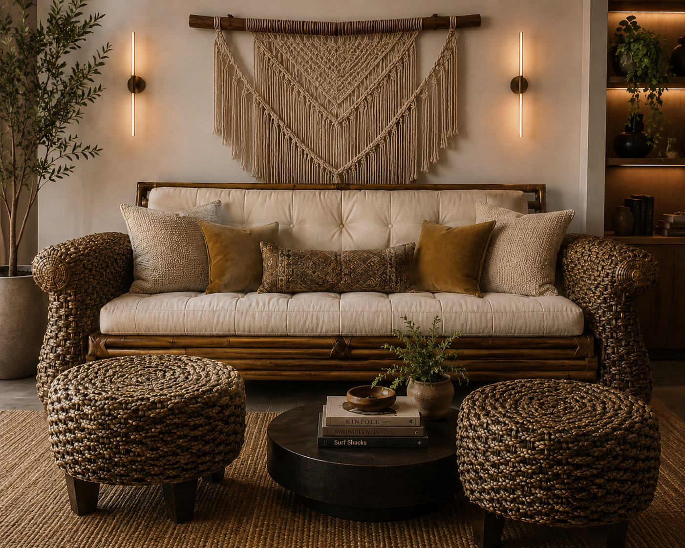 Modern Wicker Malaga Sofa Bed with 2 Ottomans