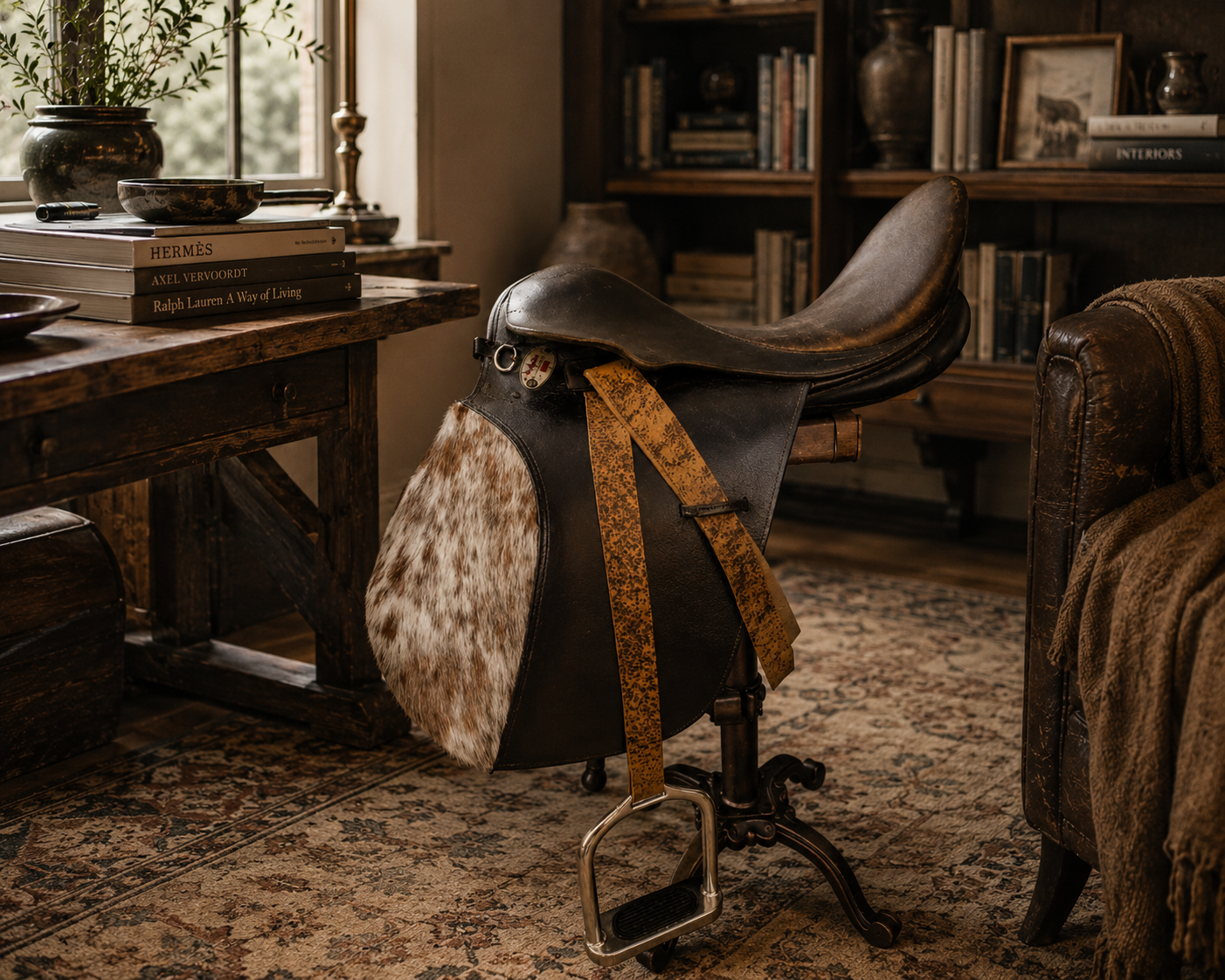 new - Vintage Industrial Custom Equestrian Horse Saddle Swivel Stool