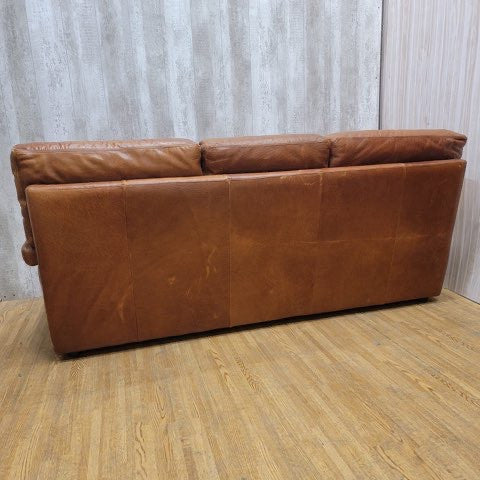 Vintage Italian Distressed Cognac Leather 3 Seat Sofa
