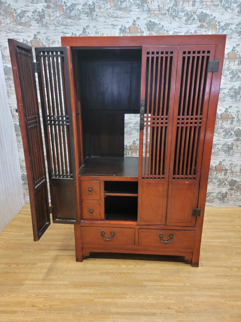 Antique Shanxi Province Red Lacquered Elmwood Storage Cabinet