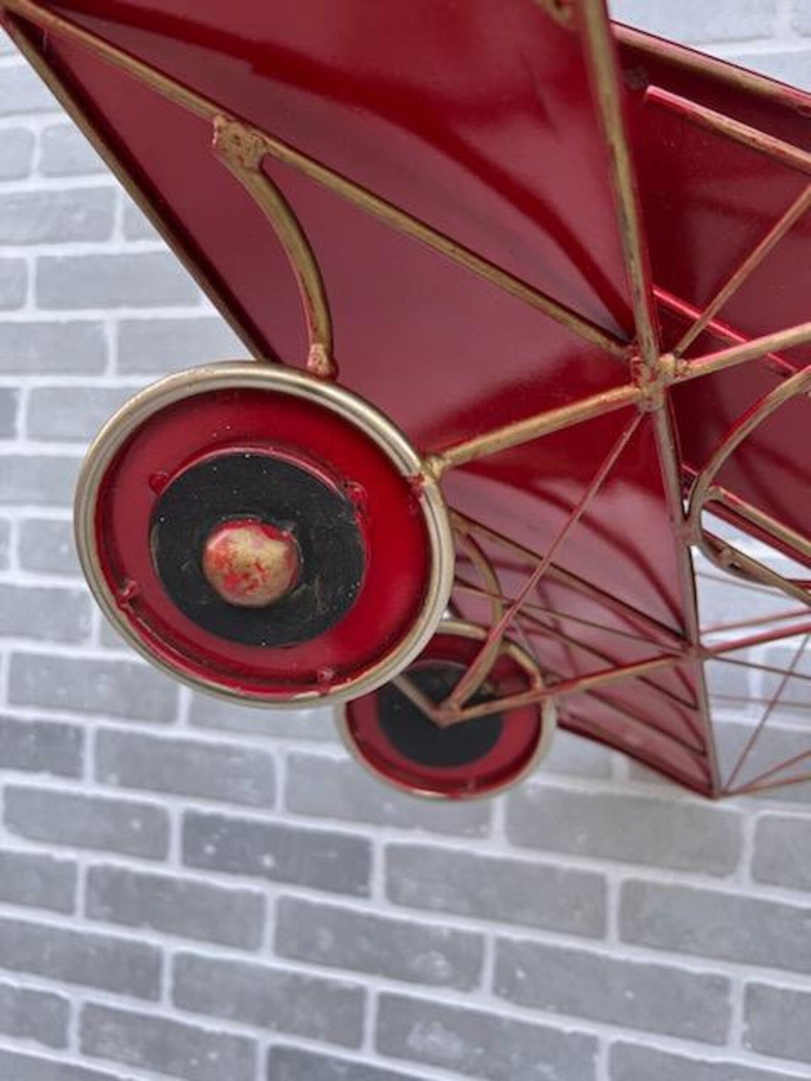 Mid Century Modern Red Enamel Biplane Metal Wall Sculpture by Curtis Jere
