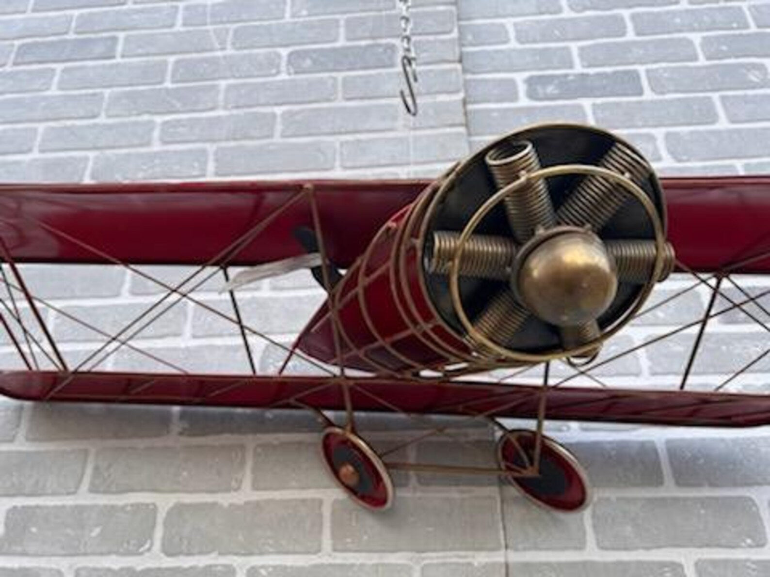 Mid Century Modern Red Enamel Biplane Metal Wall Sculpture by Curtis Jere