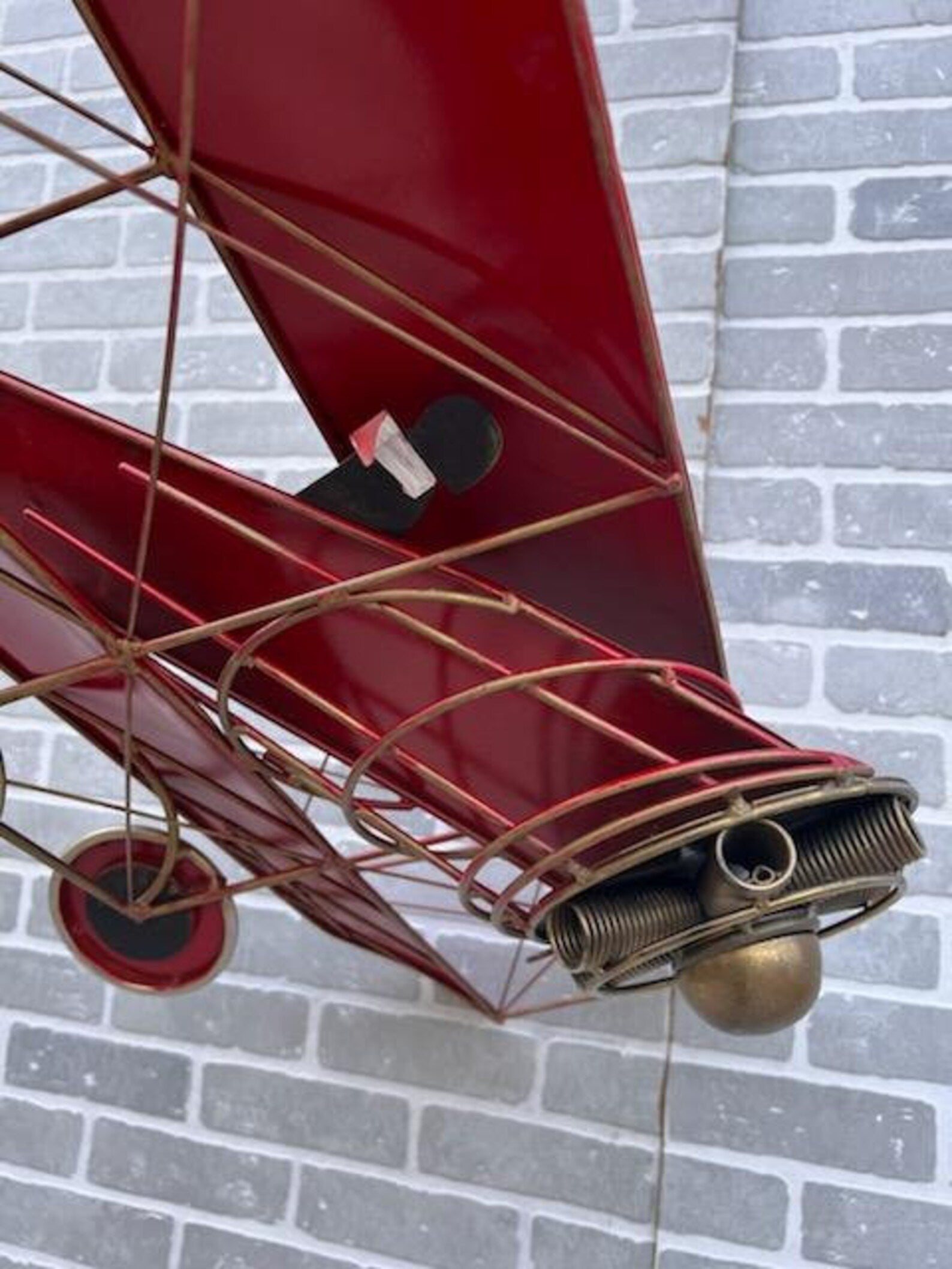 Mid Century Modern Red Enamel Biplane Metal Wall Sculpture by Curtis Jere