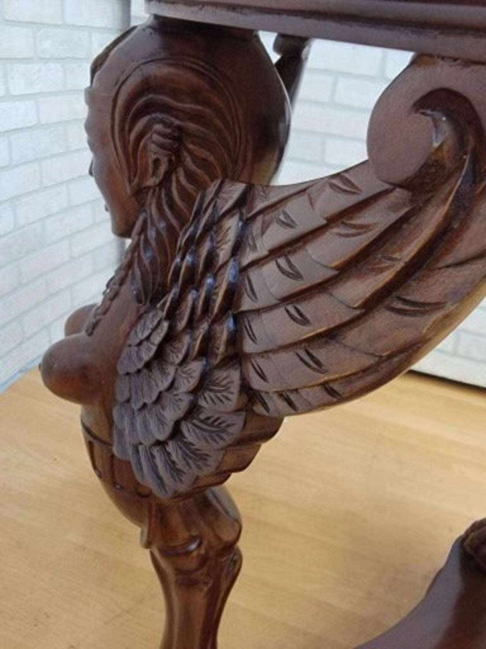 Antique Neoclassical Carved Figural Pedestal Base Marble Top Hall Table