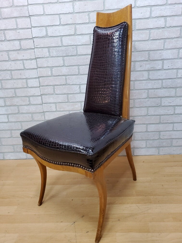 MCM Klismos Style High Back Walnut Dining Chairs for Bethlehem Furniture Co Newly Upholstered - Set of 4