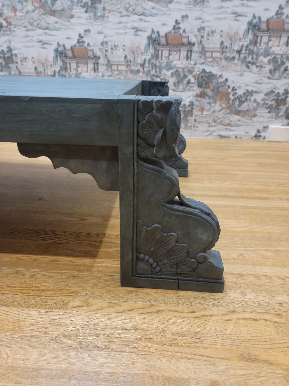 Shanxi Province Slate Elmwood Coffee Table with Carved Legs