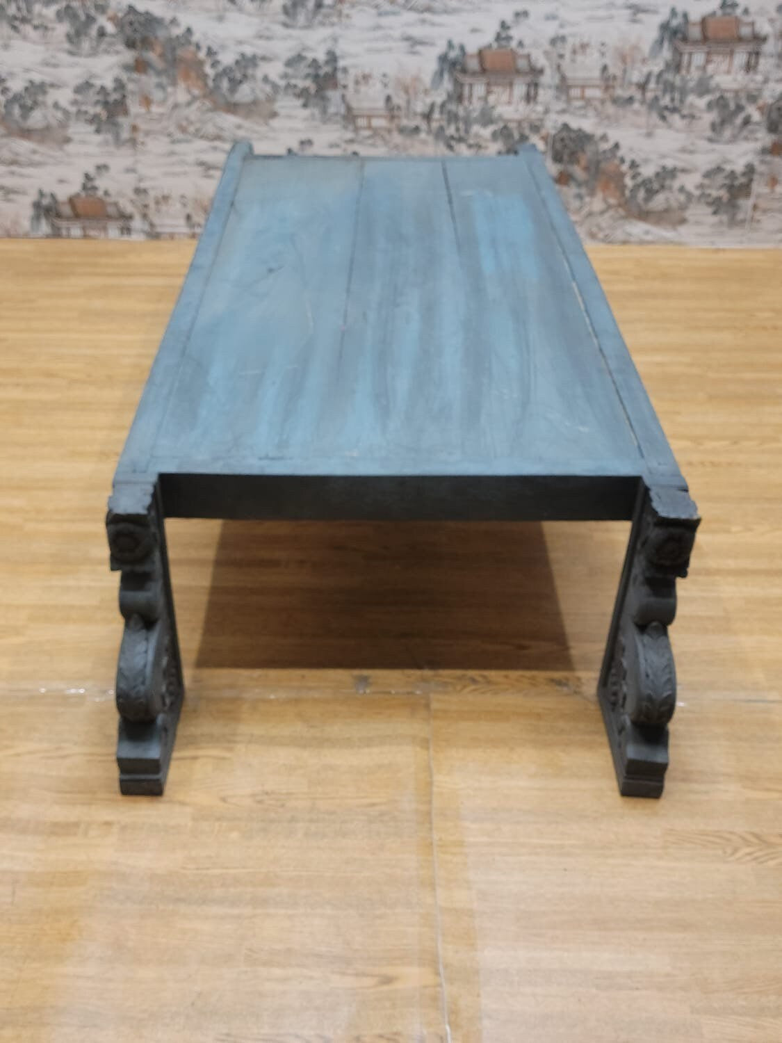 Shanxi Province Slate Elmwood Coffee Table with Carved Legs