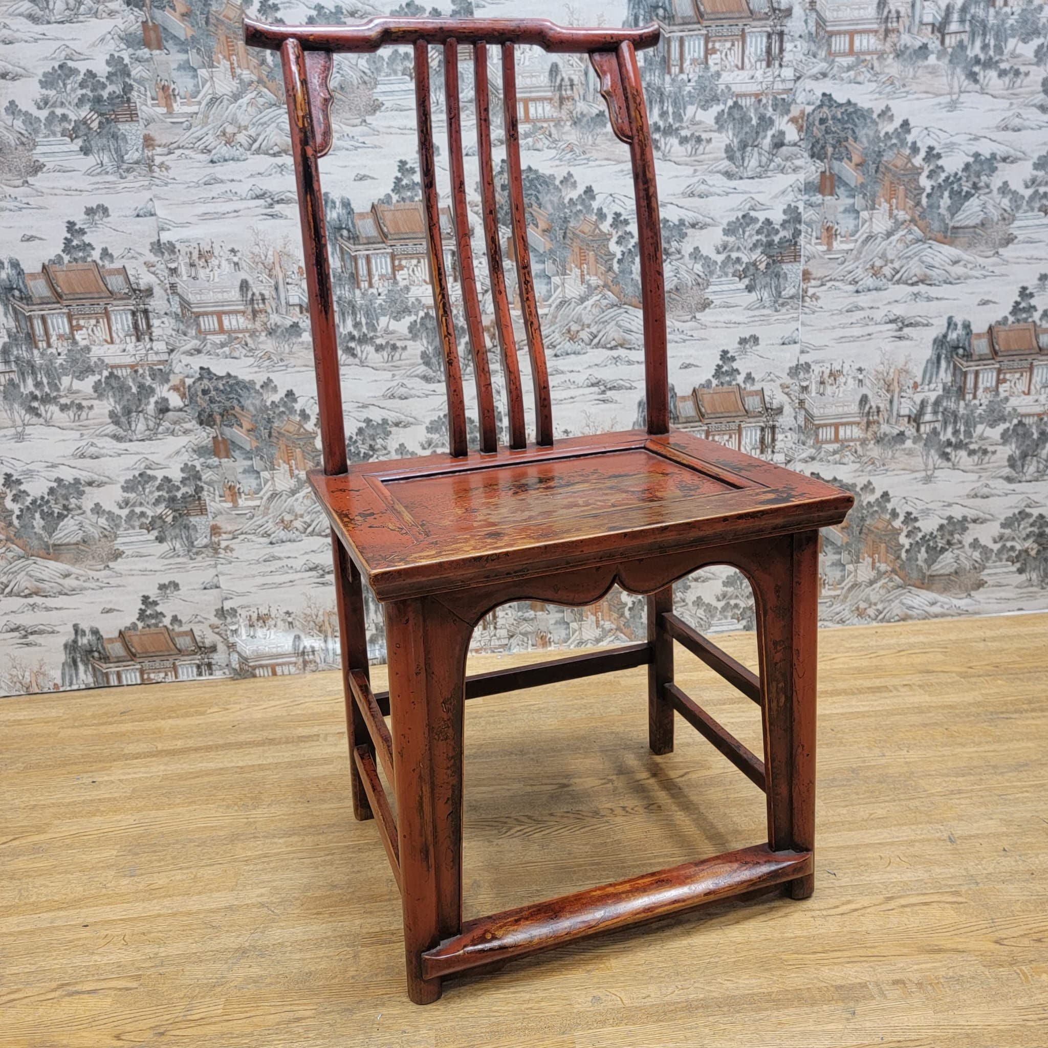Antique Shanxi Province Red Lacquer Elm Side / Dining Chair