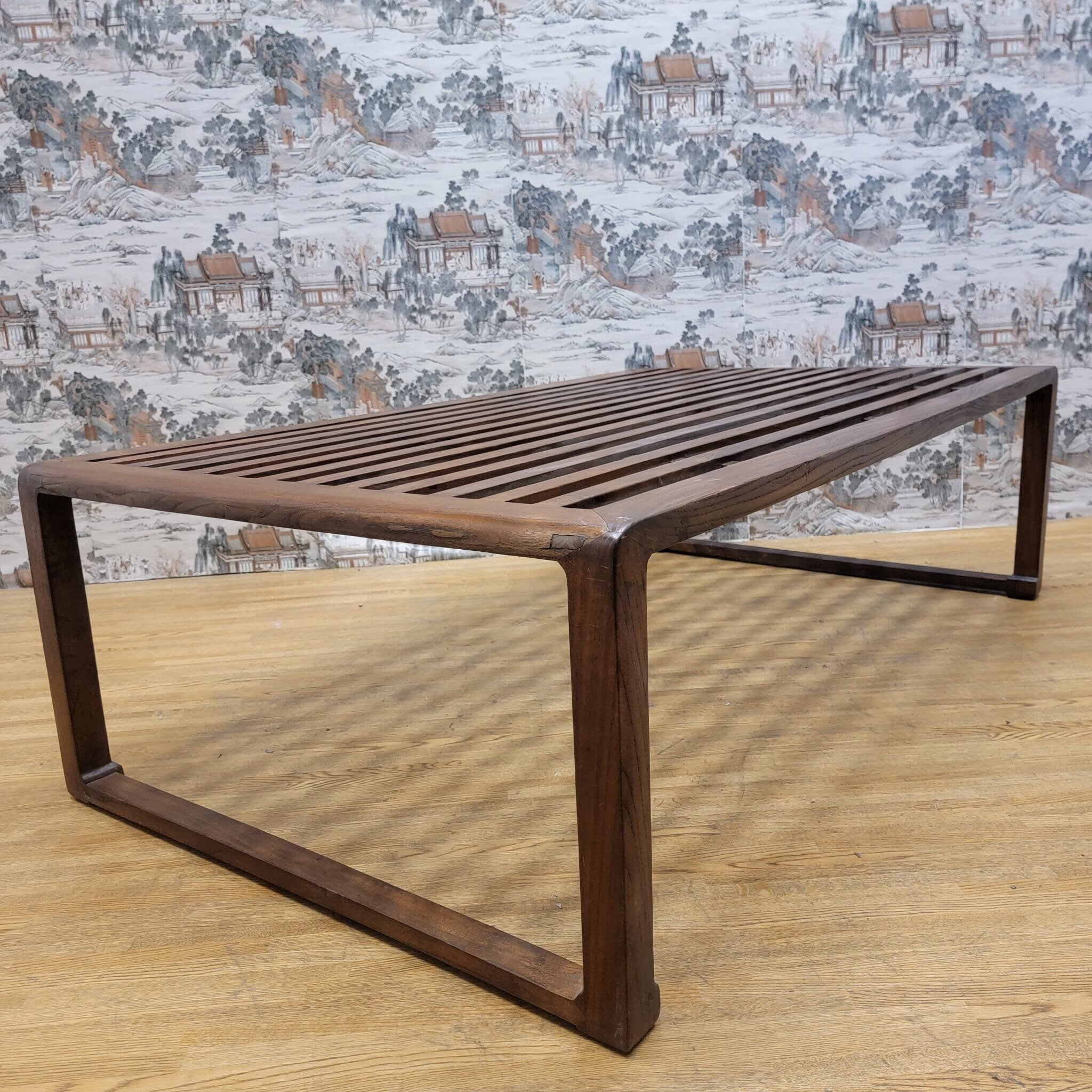 Vintage Chinese Elm Slotted Top Coffee Table