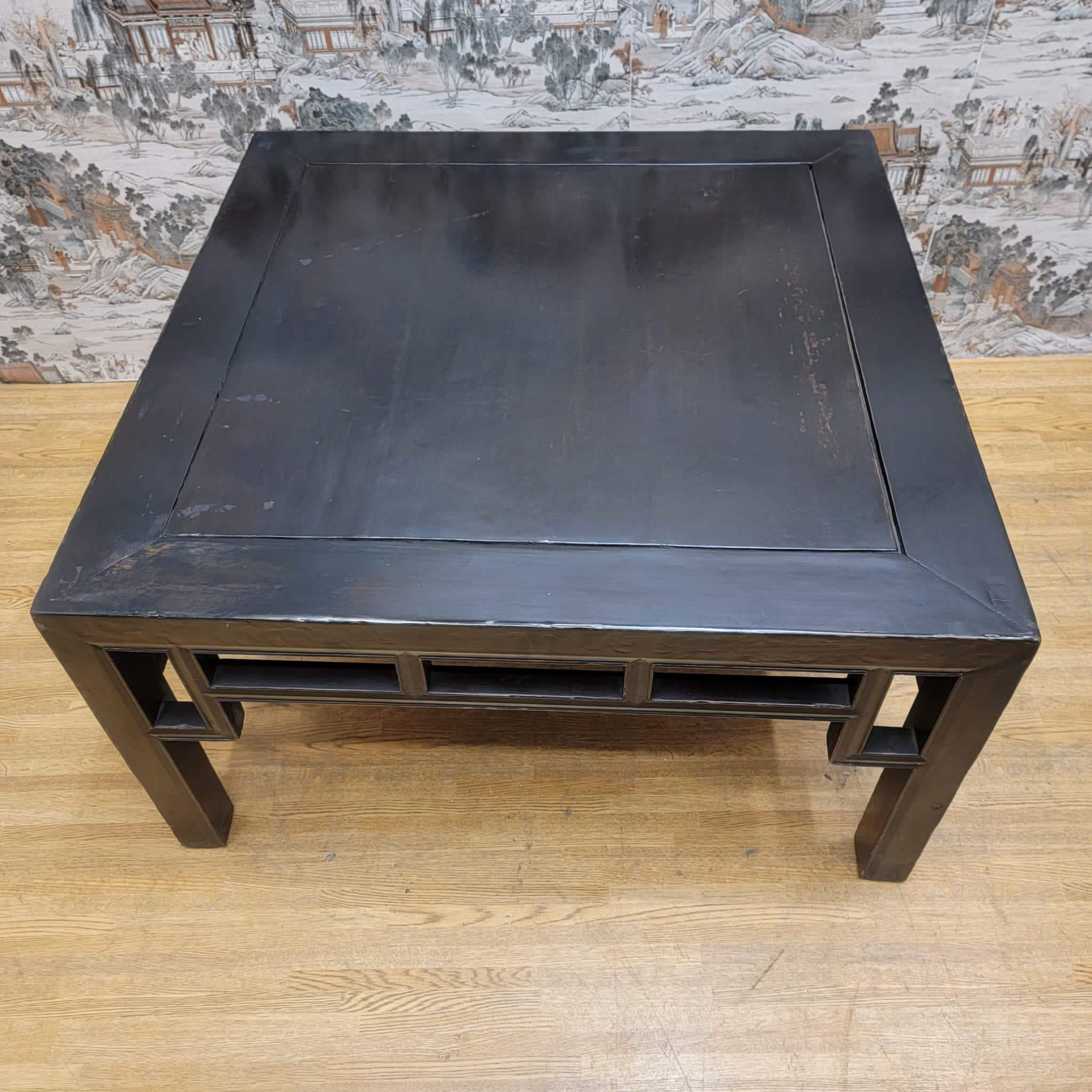 Vintage Shanxi Province Elm Coffee Table with Carved Apron