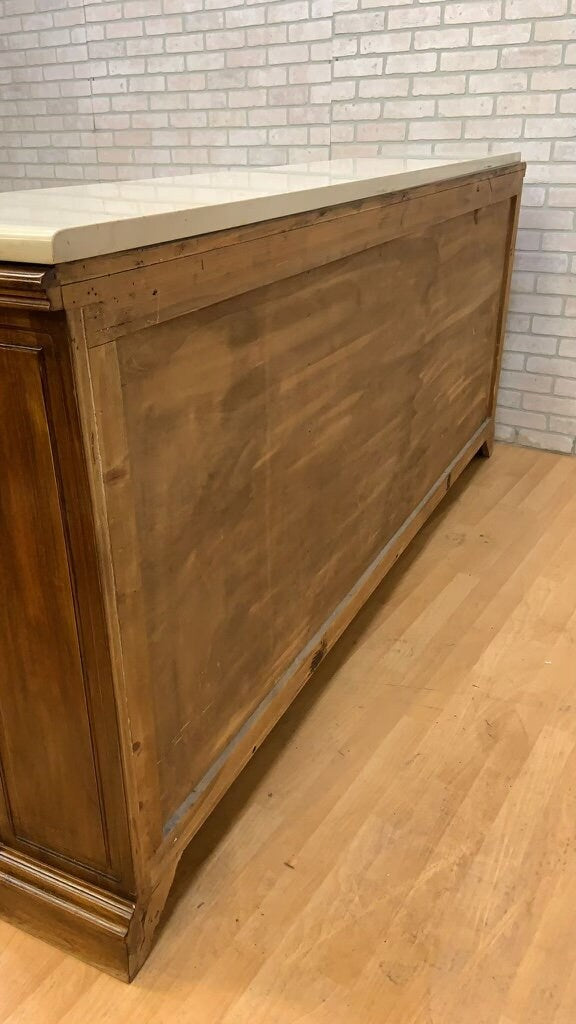 Vintage Mid Century Modern Sideboard/Credenza with Framed Wood Panels, Curved Sides, and Marble Top