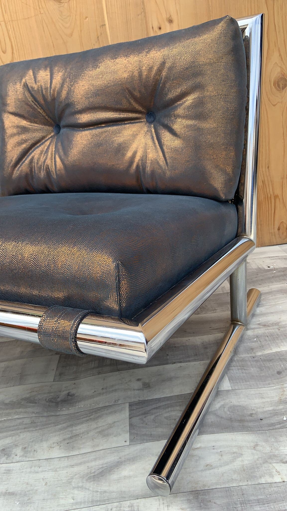 Mid Century Modern Arthur Umanoff for Directional Chrome Base Sled Lounge Chair Newly Upholstered