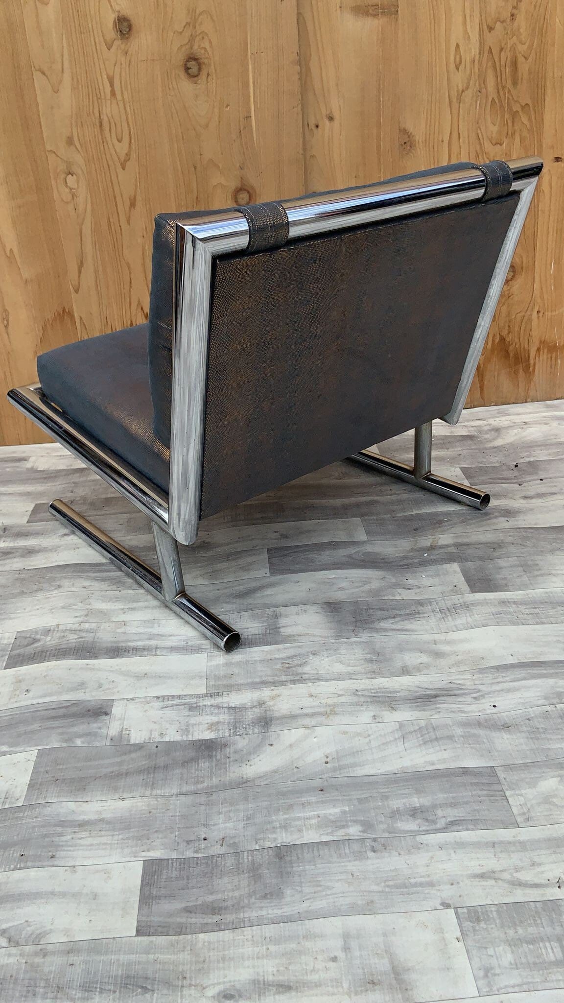Mid Century Modern Arthur Umanoff for Directional Chrome Base Sled Lounge Chair Newly Upholstered