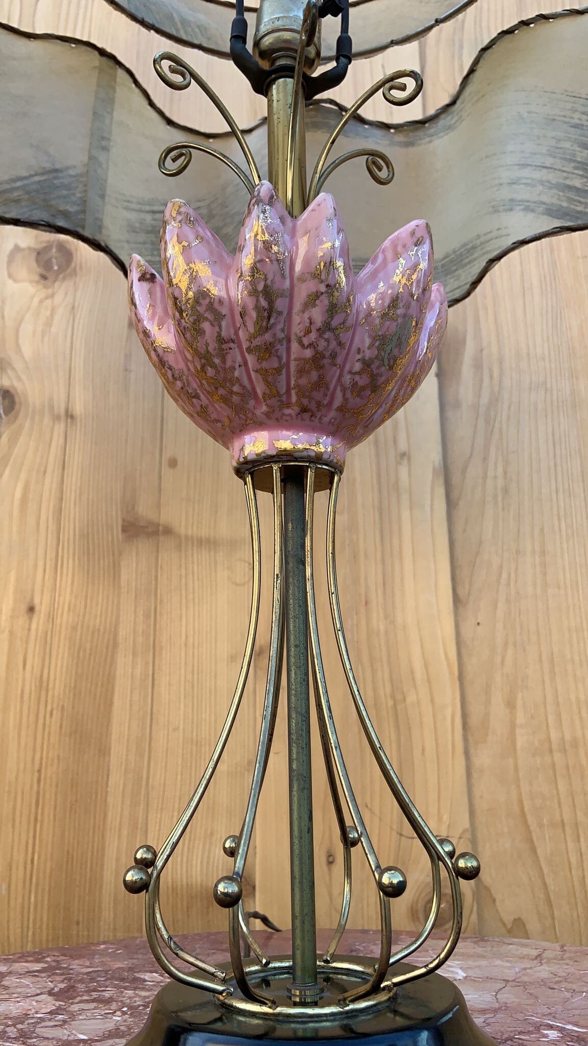 Vintage Mid Century Modern Pink Ceramic Table Lamps - Pair