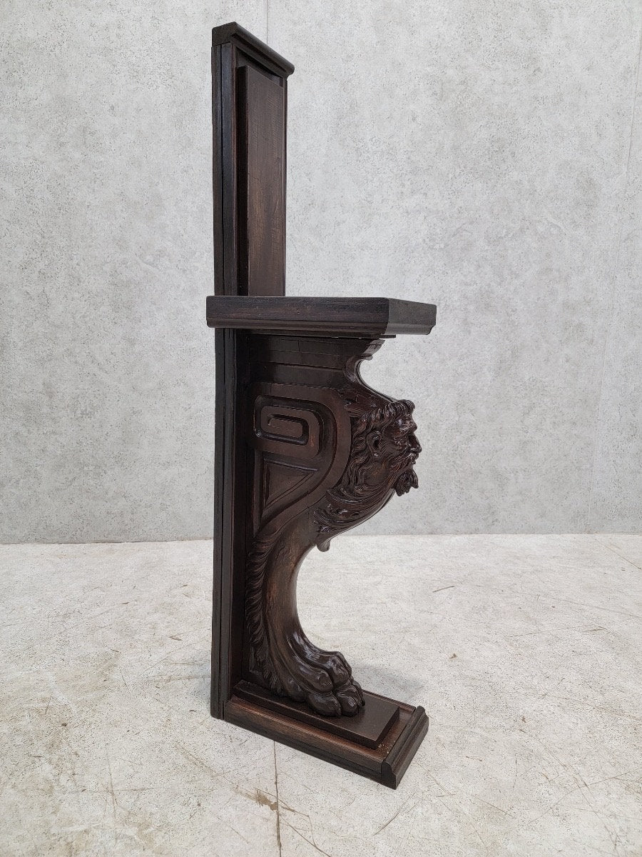 Antique Italian Rococo Figural Carved Oak Architectural Element/Side-Table, Drink/Smoke Stand
