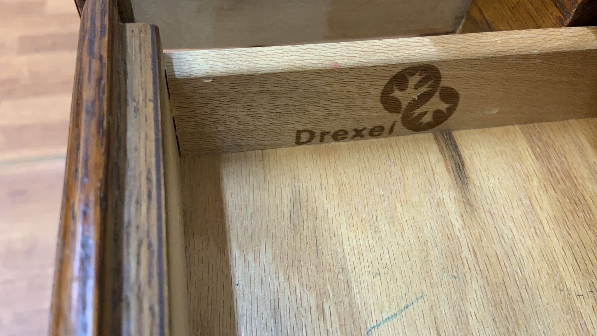 Vintage Drexel Chatham Oaks Collection Chippendale Style Solid Oak Console Table Desk