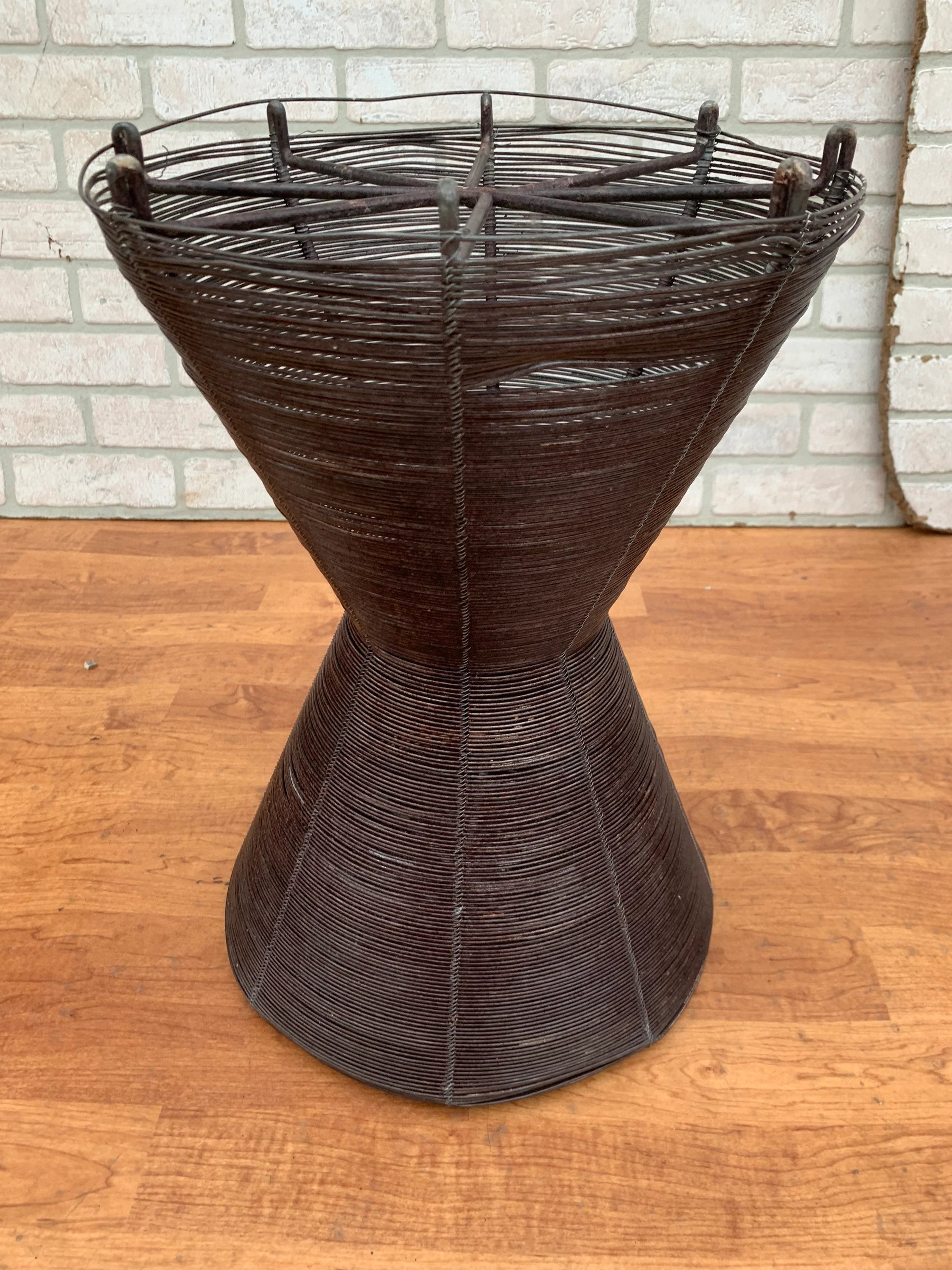 Vintage Designer Black Iron Wire Hourglass Accent Side End Table
