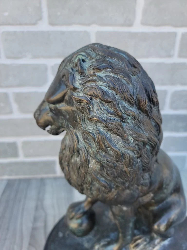 Antique Bronze Lion Sculpture Statues - Pair