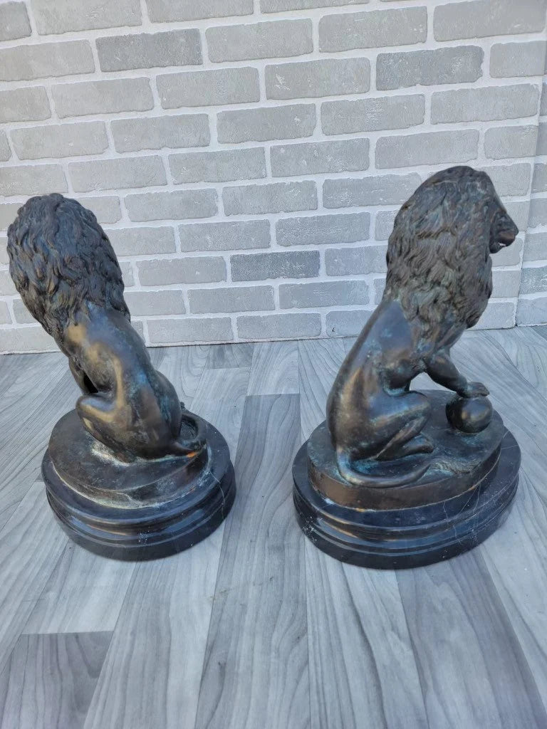 Antique Bronze Lion Sculpture Statues - Pair