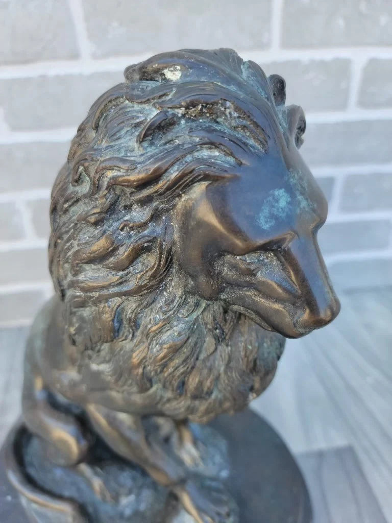 Antique Bronze Lion Sculpture Statues - Pair