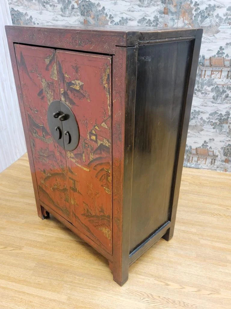 Vintage Shanxi Province Red Lacquer Chinoiserie Cabinet: A Treasure of Traditional Craftsmanship