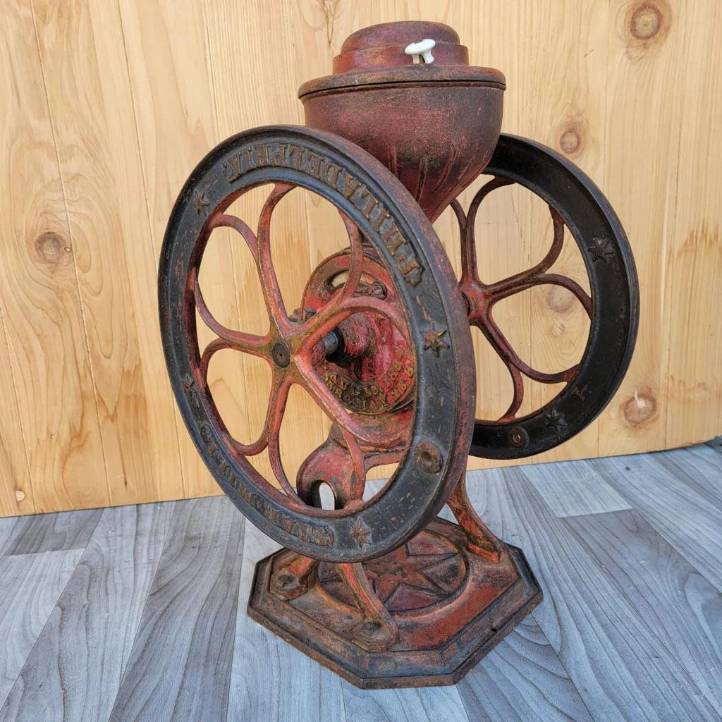Antique Red Cast Iron Star Mill Co. Philadelphia No. 7 Coffee Grinder