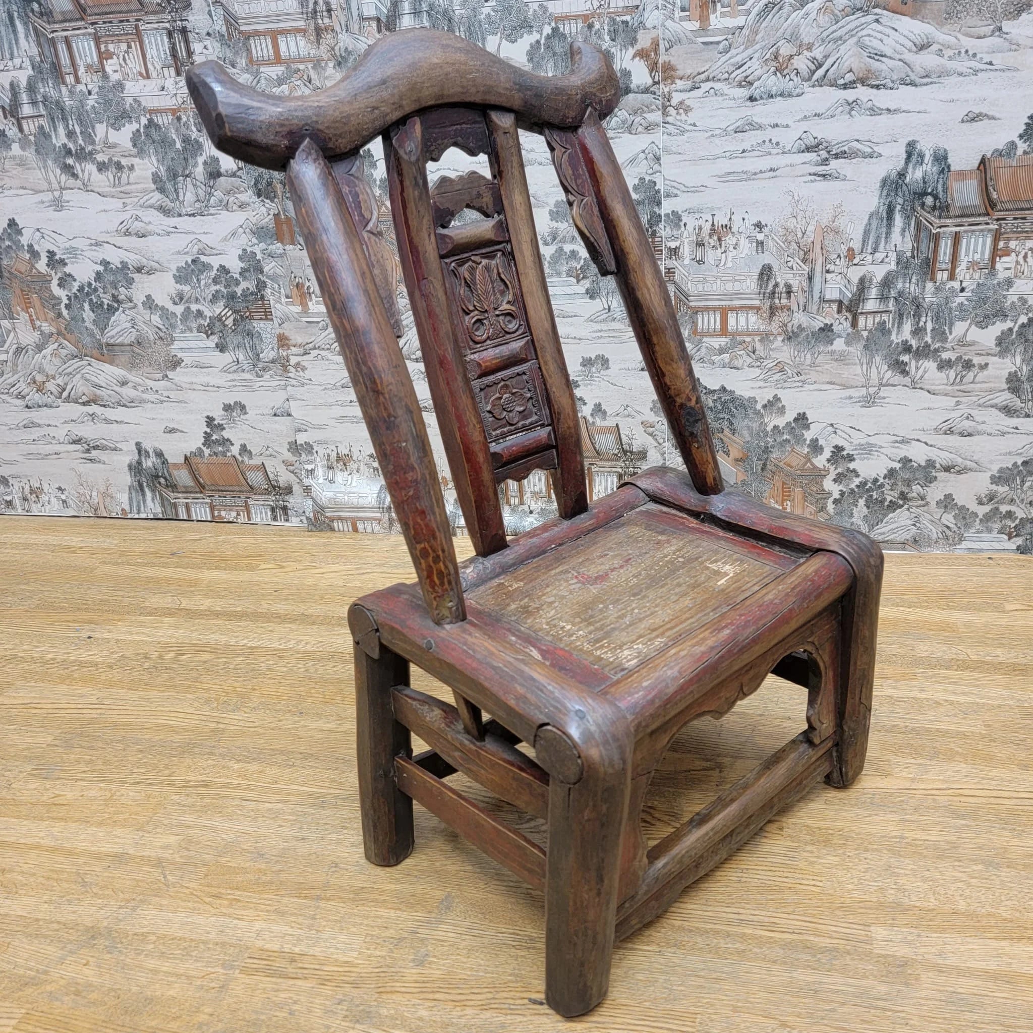 Antique Shanxi Province Hand Carved Elm Child Chair