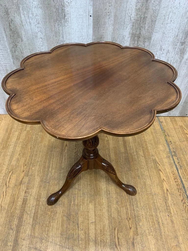 Vintage Baker Furniture Historic Charleston Carved Chippendale Mahogany Pie Crust Tilt Top Table - Pair
